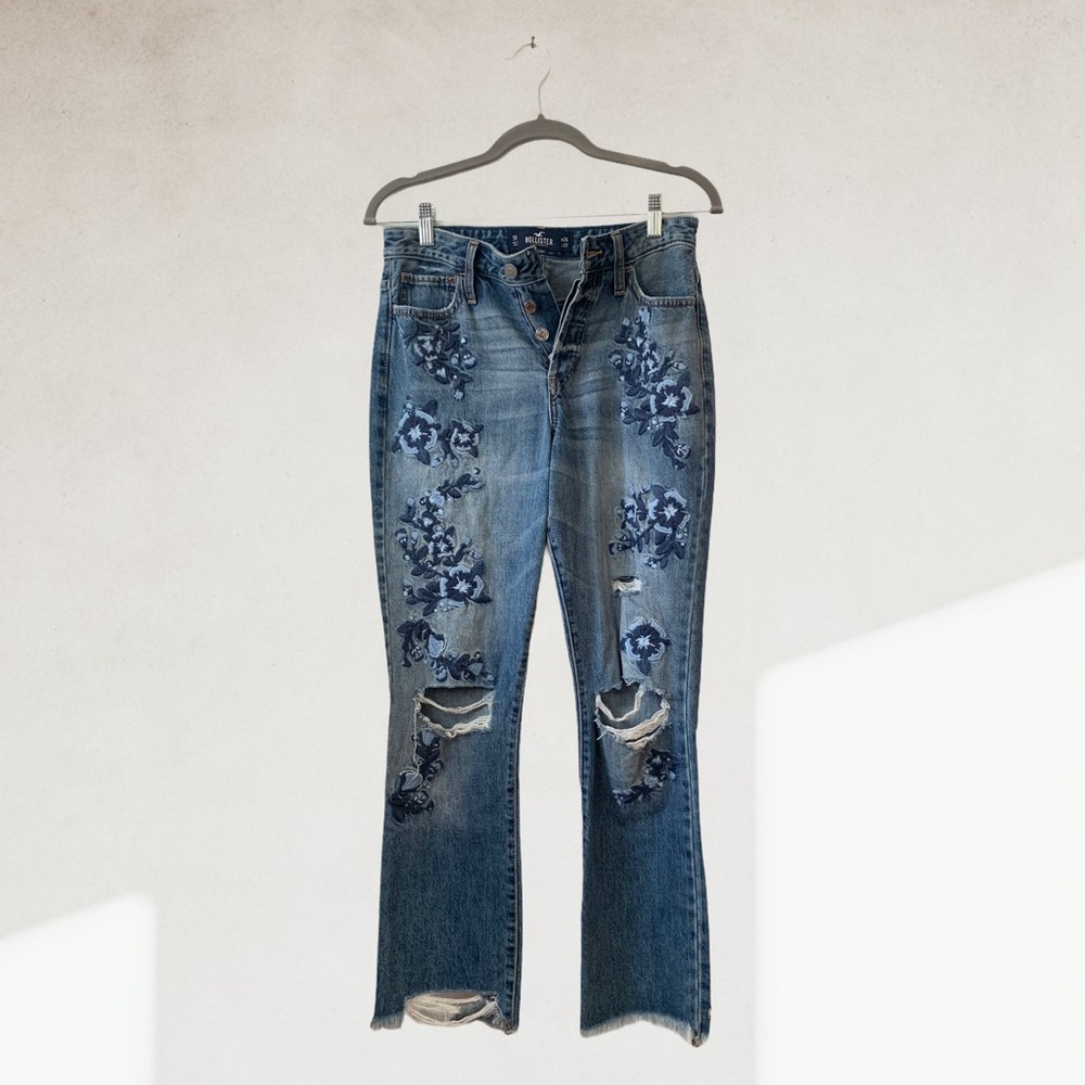 High Rise Vintage Straight Button Fly Ripped Jeans